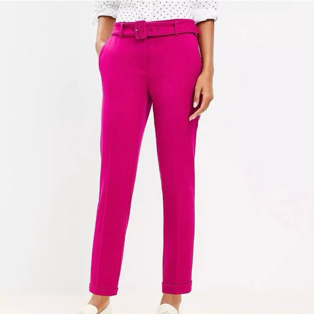 LOFT The Devin Slim Cuffed Dress Pants‎ Bi-Stretch Magenta Preppy Office